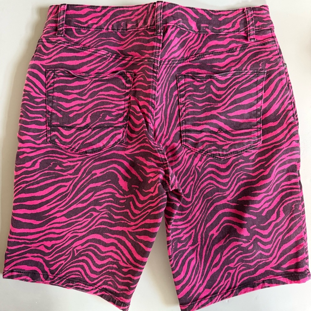 ASOS Pink Zebra print pattern Jean shorts denim slim stretch mens 30 small - Picture 4 of 13